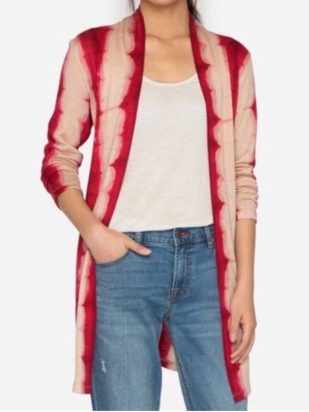 Johnny Was CALME Cashmere Silk Wool Shibori Cardigan L Open Front Duster Flaws